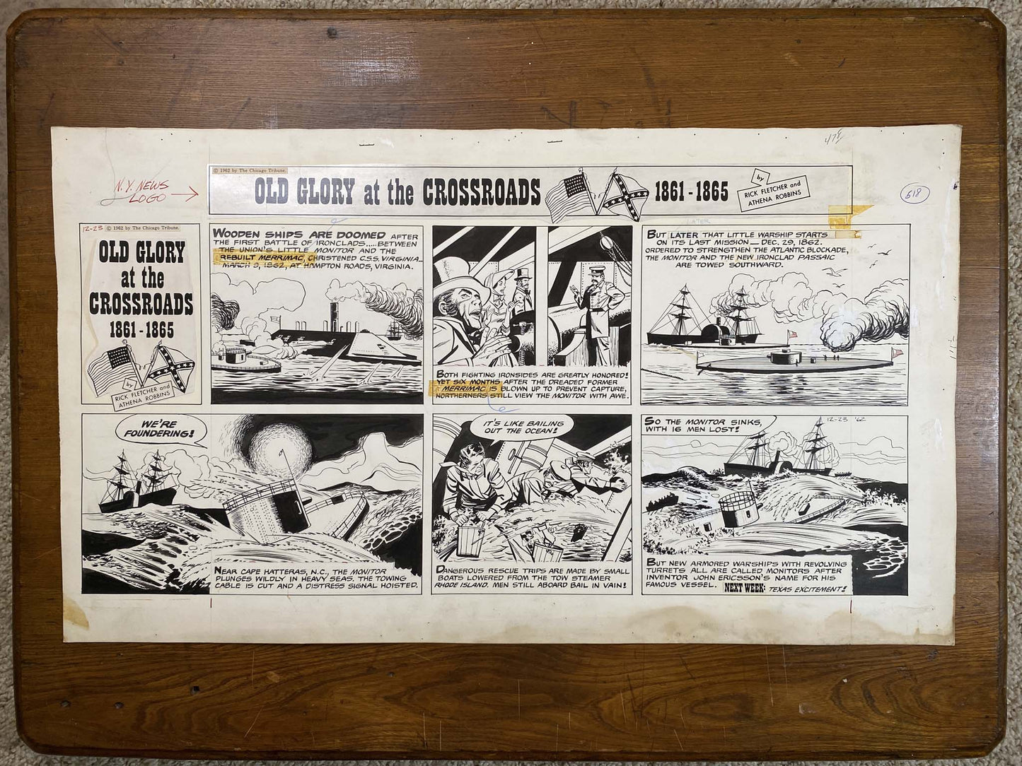 Old Glory at the Crossroads 12/23/62 Original Art Illustration | Fletcher Studio