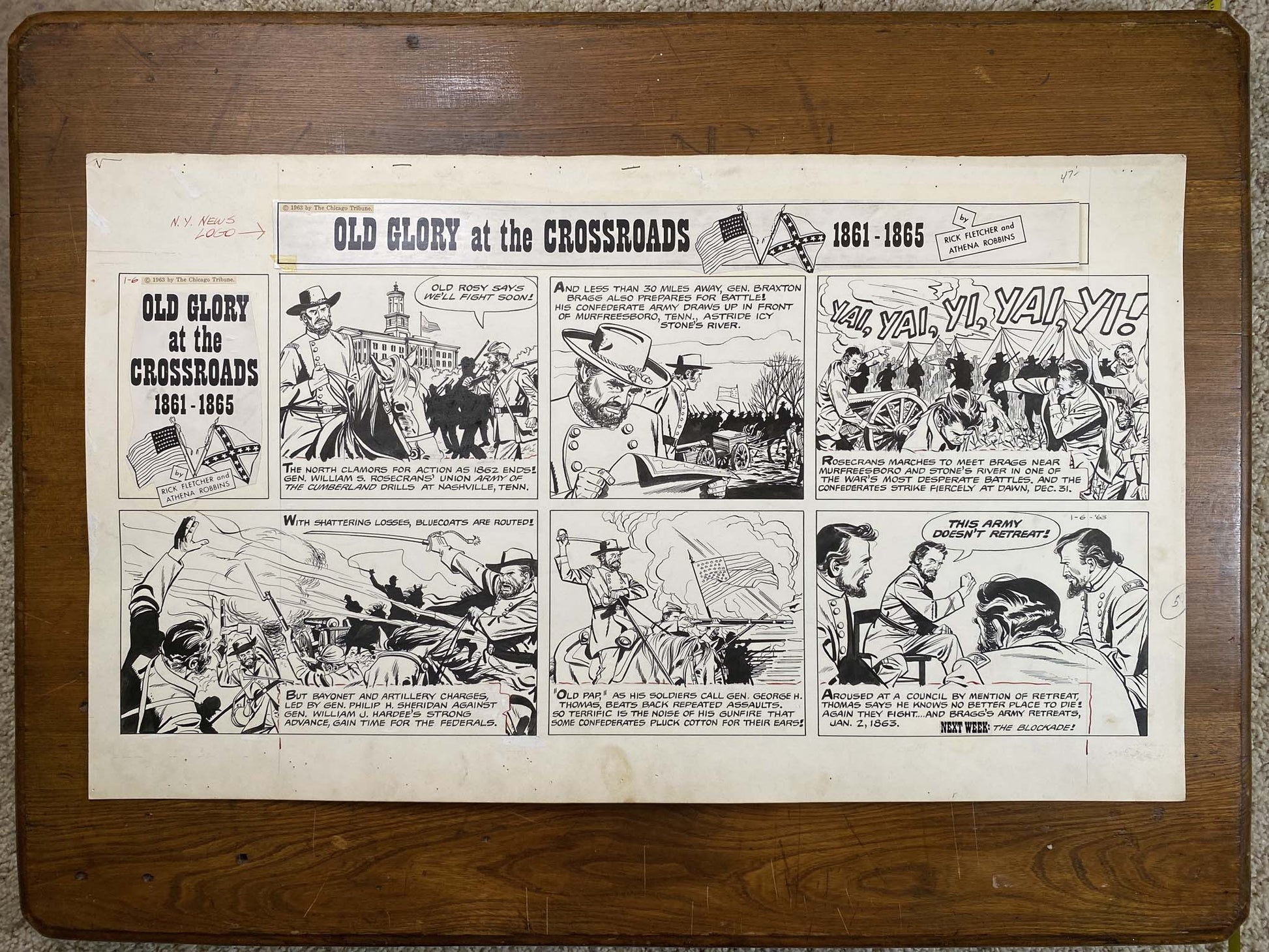 Old Glory at the Crossroads 1/6/63 Original Art Illustration | Fletcher Studio