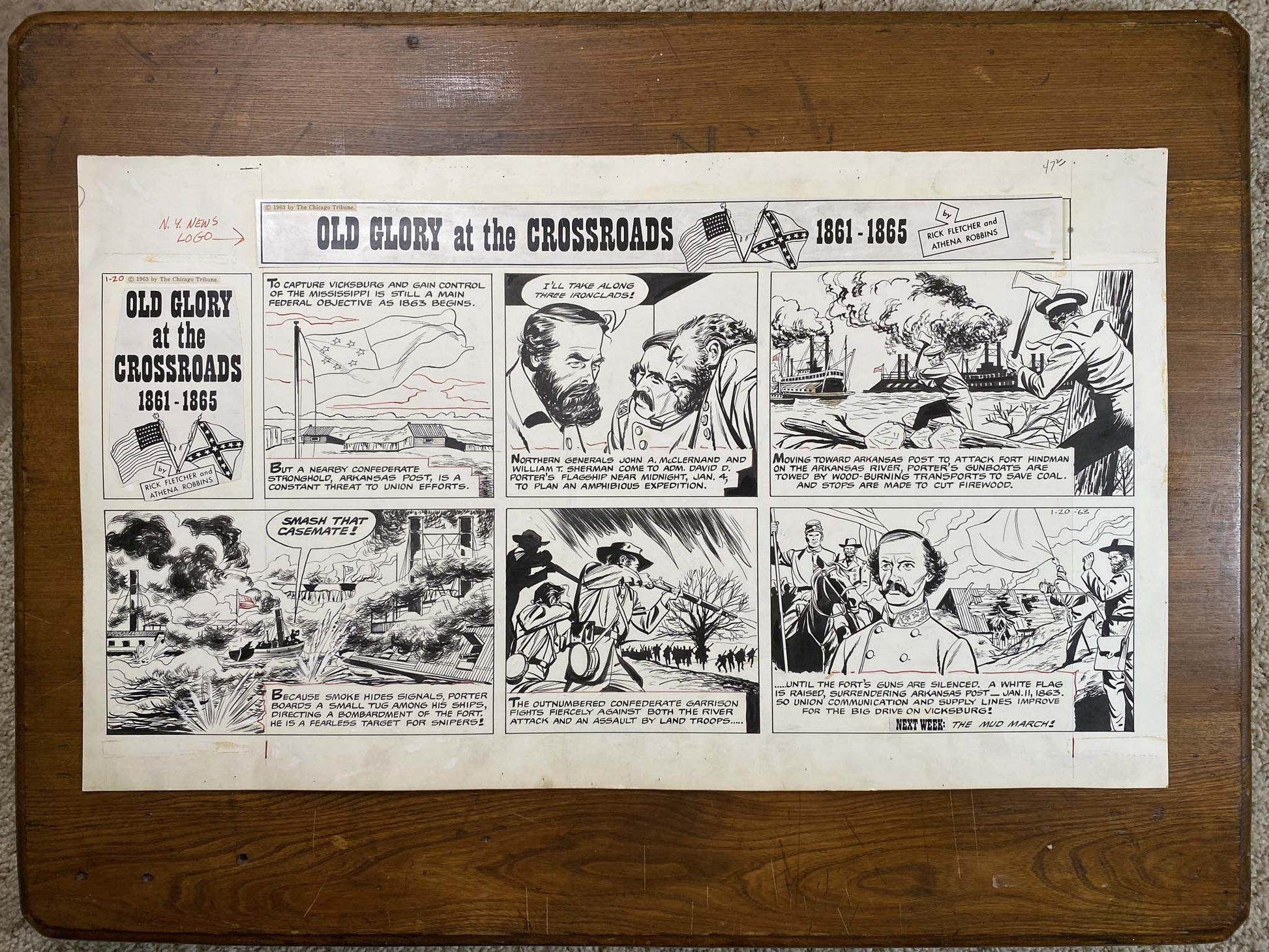 Old Glory at the Crossroads 1/20/63 Original Art Illustration | Fletcher Studio