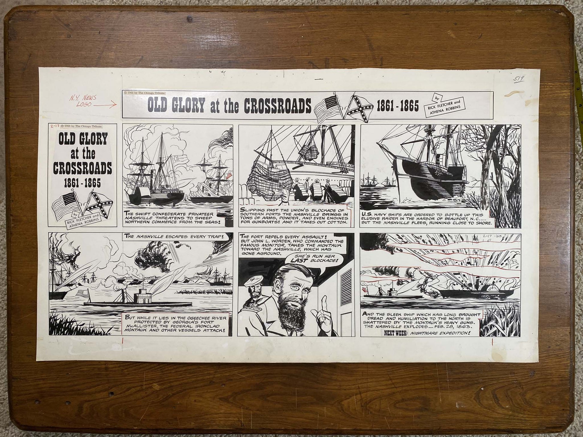 Old Glory at the Crossroads 2/17/63 Original Art Illustration | Fletcher Studio