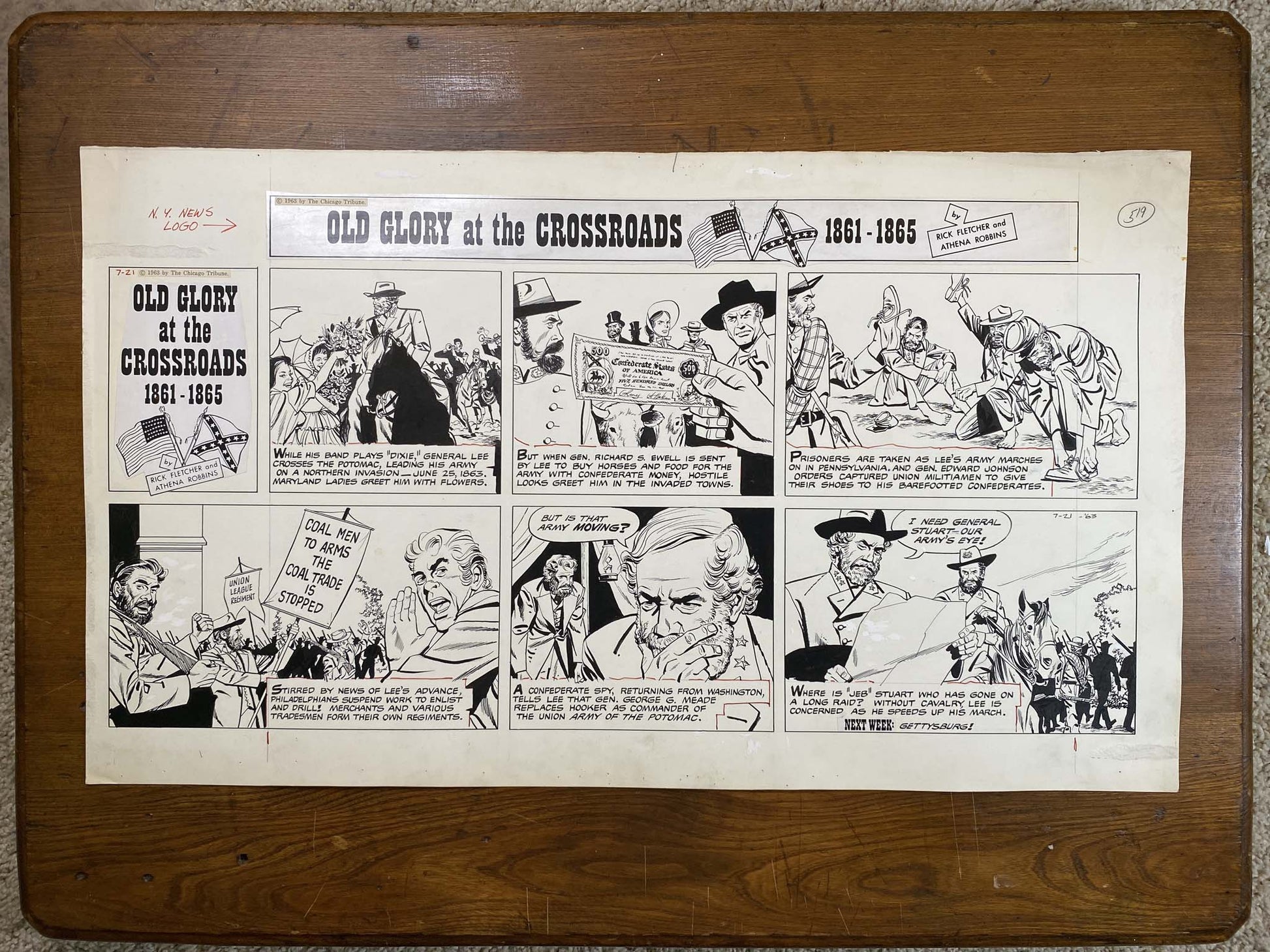 Old Glory at the Crossroads 7/21/63 Original Art Illustration | Fletcher Studio