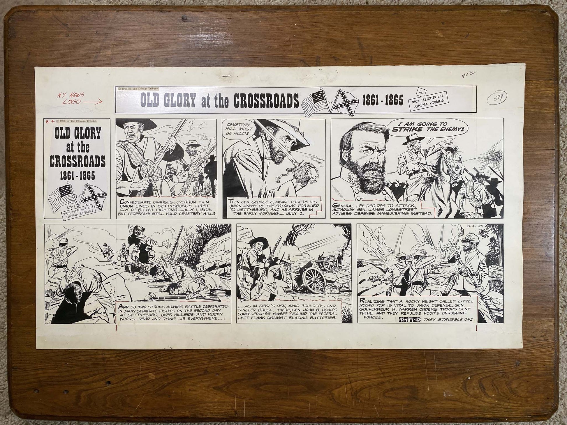 Old Glory at the Crossroads 8/4/63 Original Art Illustration | Fletcher Studio
