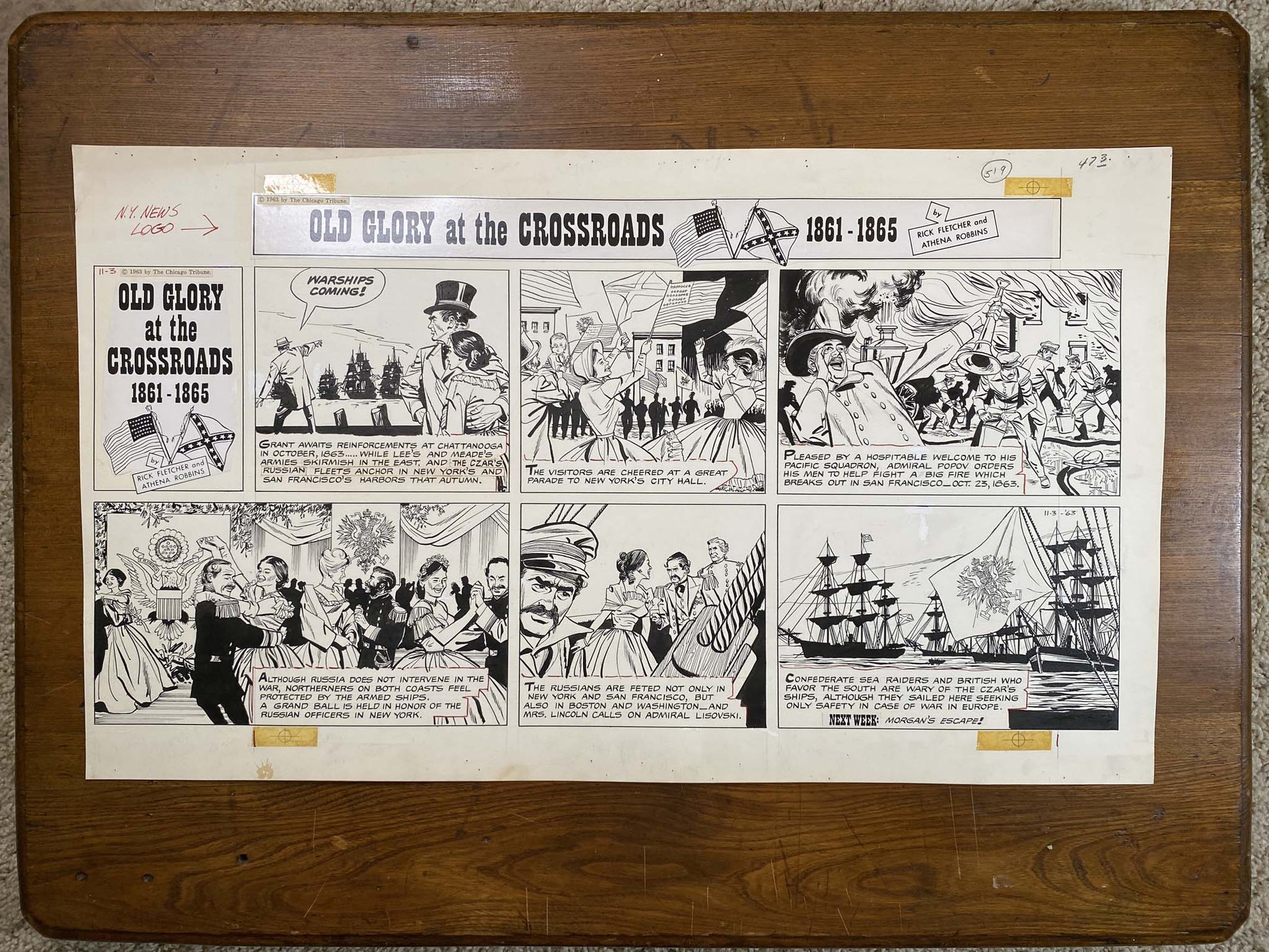 Old Glory at the Crossroads 11/3/63 Original Art Illustration | Fletcher Studio