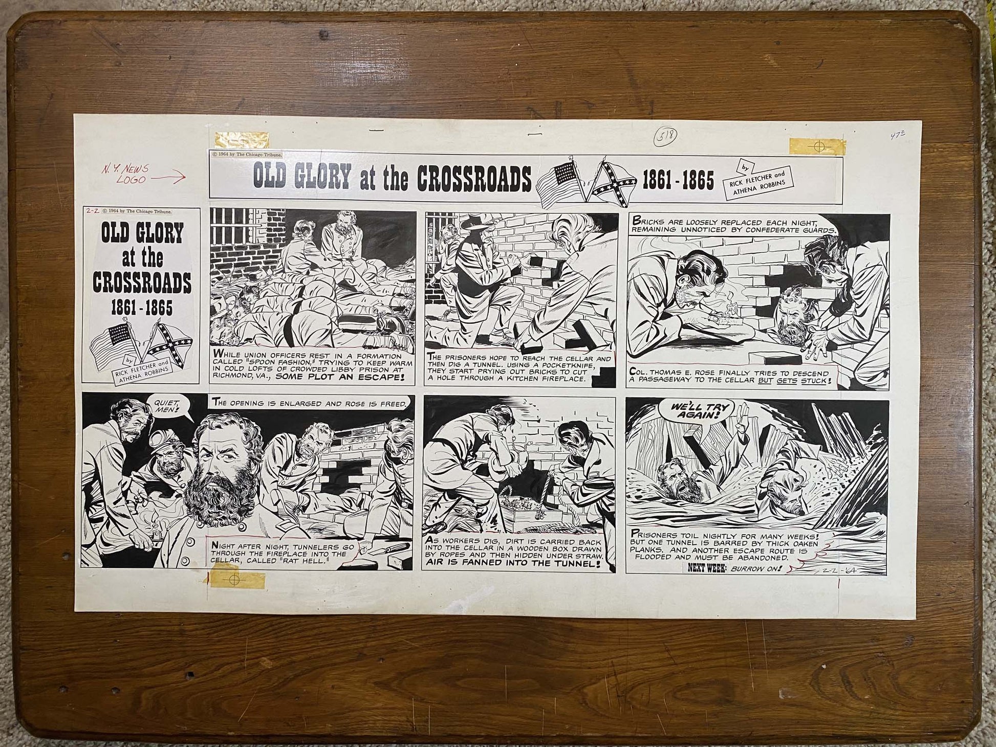 Old Glory at the Crossroads 2/2/64 Original Art Illustration | Fletcher Studio