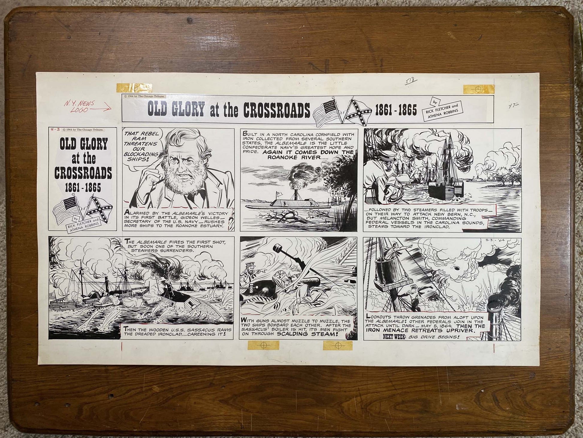 Old Glory at the Crossroads 5/3/64 Original Art Illustration | Fletcher Studio