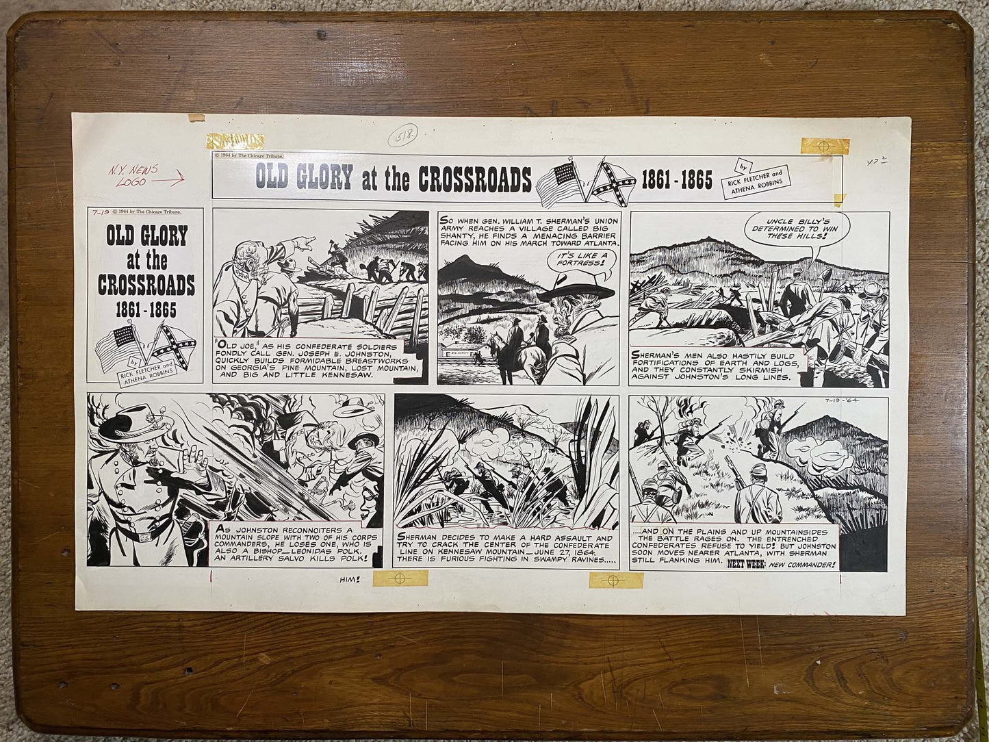 Old Glory at the Crossroads 7/19/64 Original Art Illustration | Fletcher Studio