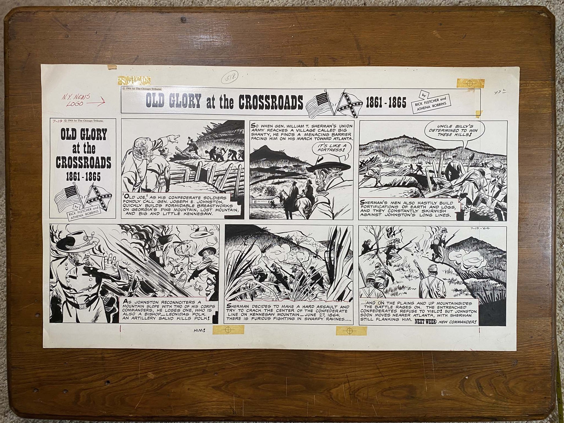 Old Glory at the Crossroads 7/19/64 Original Art Illustration | Fletcher Studio