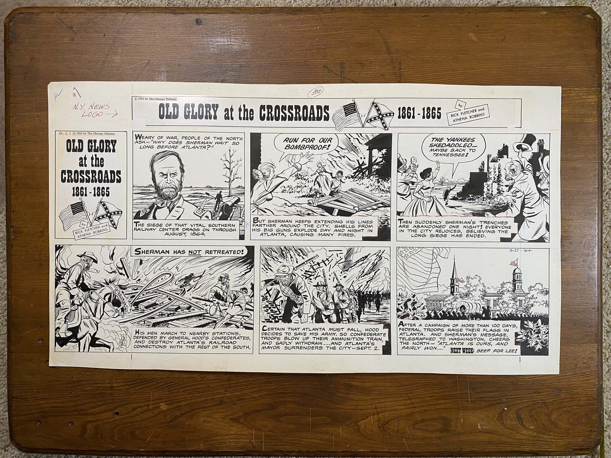 Old Glory at the Crossroads 9/27/64 Original Art Illustration | Fletcher Studio