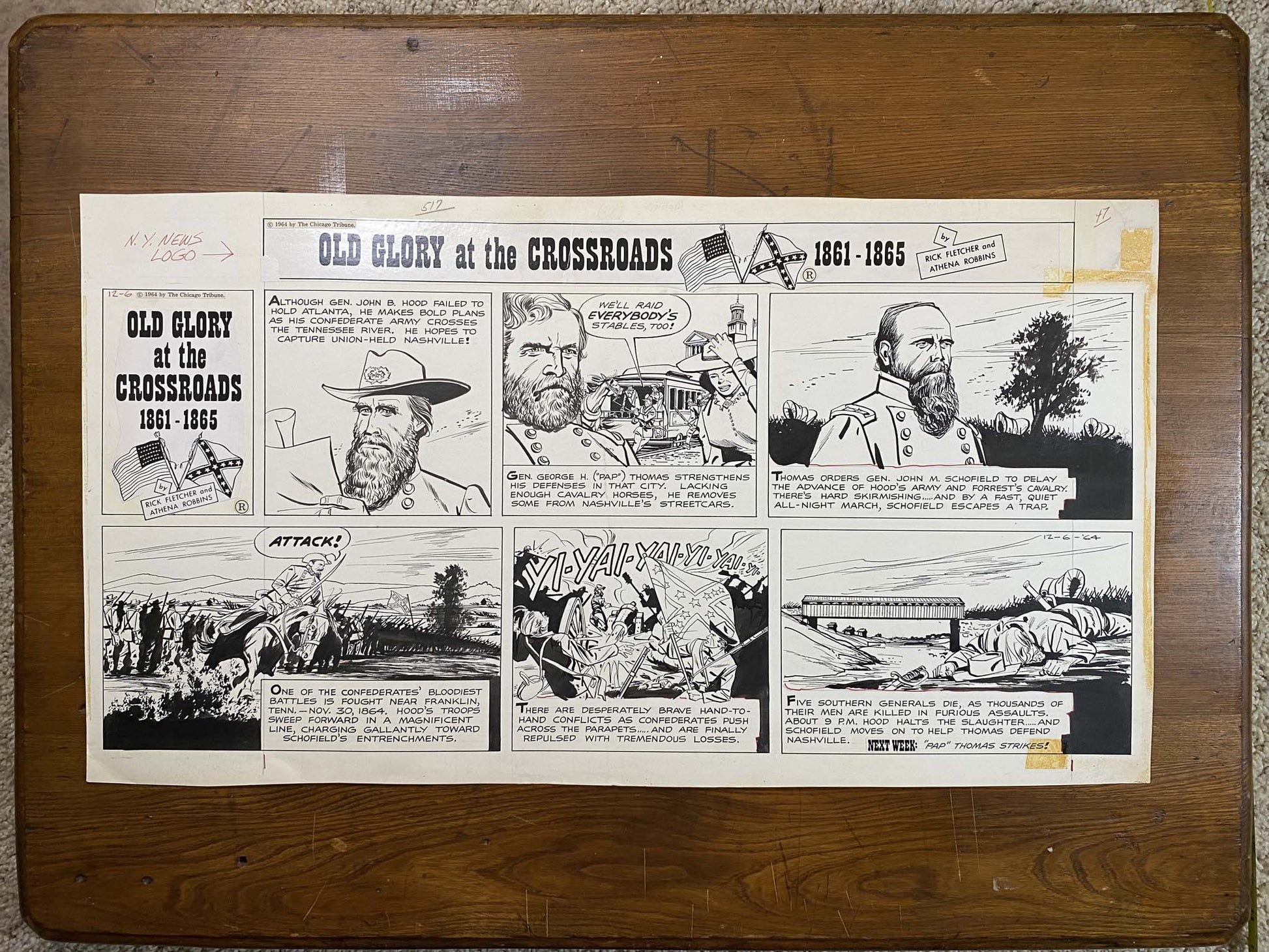 Old Glory at the Crossroads 12/6/64 Original Art Illustration | Fletcher Studio