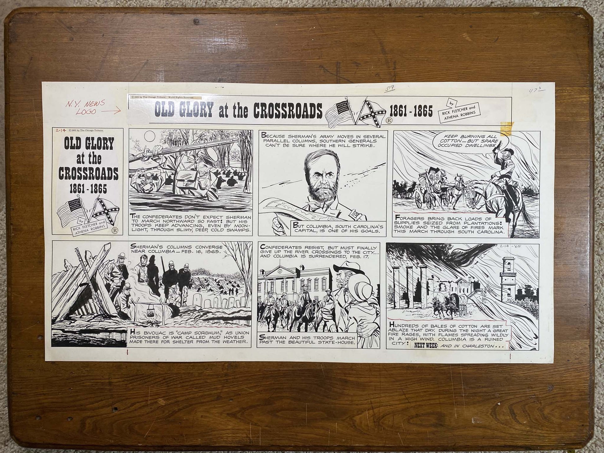 Old Glory at the Crossroads 2/14/65 Original Art Illustration | Fletcher Studio