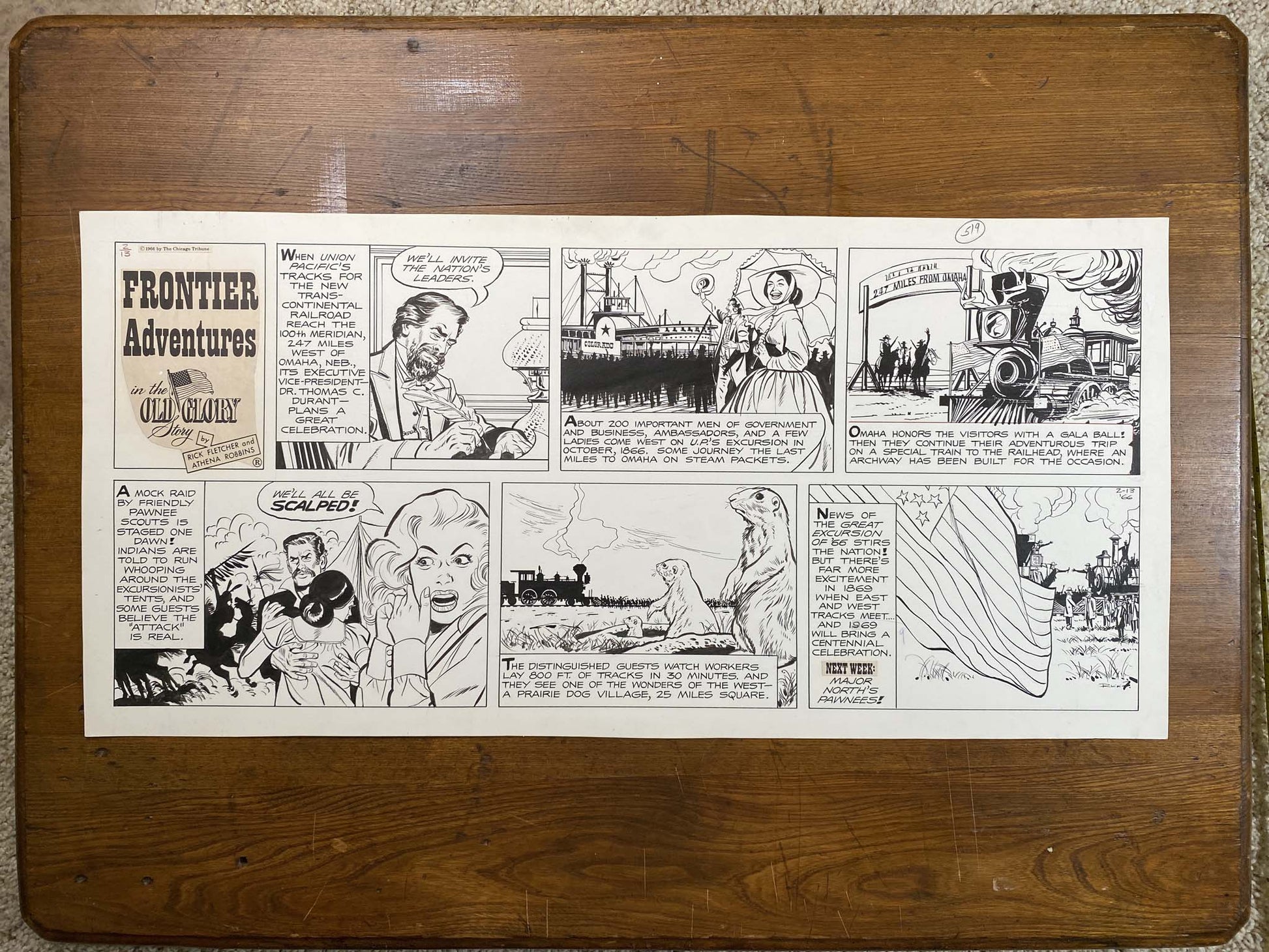 Frontier Adventures in the Old Glory Story 2/13/66 Original Art Illustration | Fletcher Studio